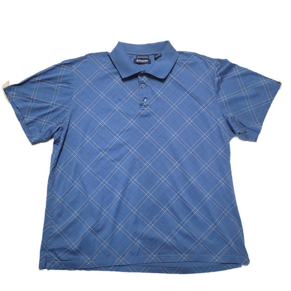 Vintage Chaps Golf Polo Shirt Adult XL Blue Diamond Pattern 1990's